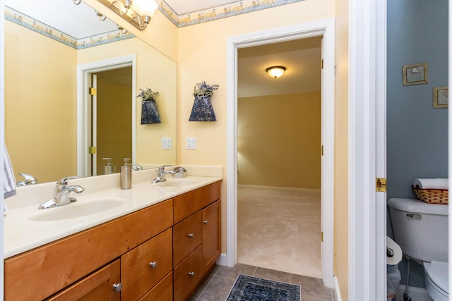 7009 Suncrest Dr, Saline, MI 48176 - full bathroom with toilet, tile patterned flooring, and double vanity