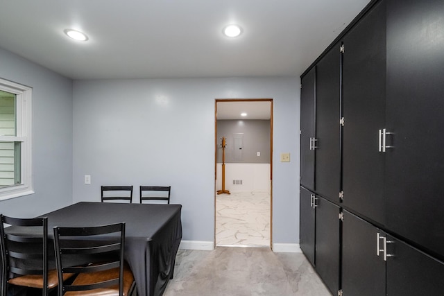 1402 Niles Buchanan Rd, Niles, MI 49120 - dining space featuring light marble finish flooring, baseboards, and recessed lighting