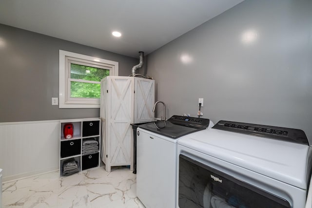 1402 Niles Buchanan Rd, Niles, MI 49120 - laundry room with separate washer and dryer, light marble finish flooring, and recessed lighting