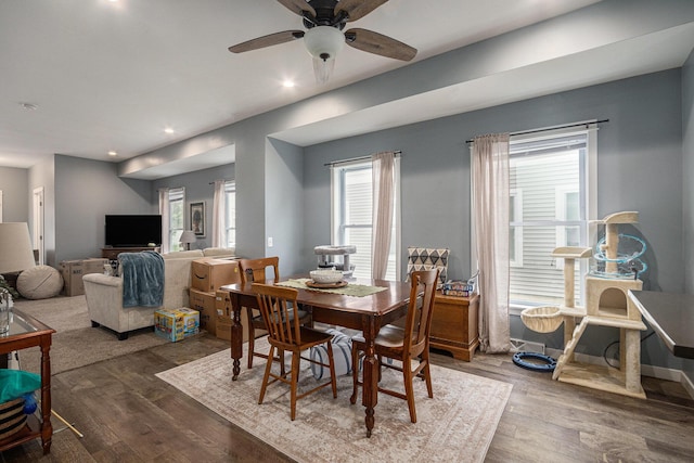 737 Bates St SE, Grand Rapids, MI 49503 - dining room featuring dark wood finished floors, a ceiling fan, and recessed lighting