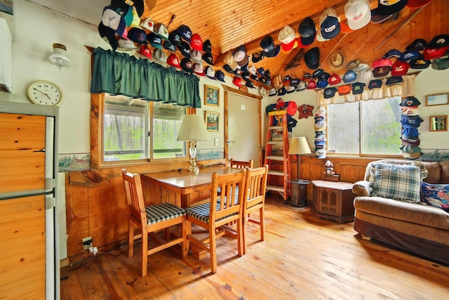 841 W Woodland Park Dr, Bitely, MI 49309 - dining space featuring hardwood / wood-style floors, plenty of natural light, and wooden ceiling