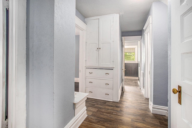 176 N Union St, Battle Creek, MI 49017 - hall featuring a textured wall, dark wood-style floors, and baseboards