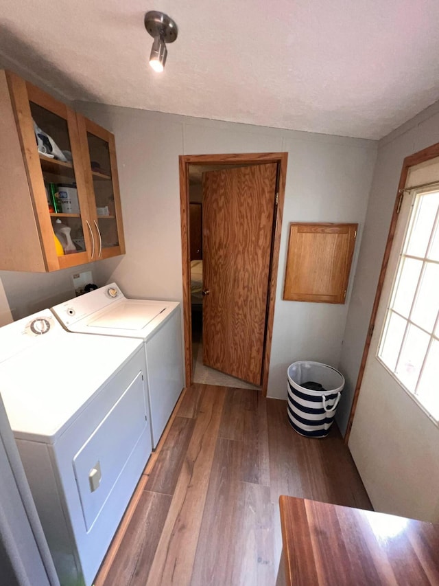 2828 Trepanier Dr Unit 515, Ludington, MI 49431 - laundry room with washer and clothes dryer, cabinet space, and wood finished floors