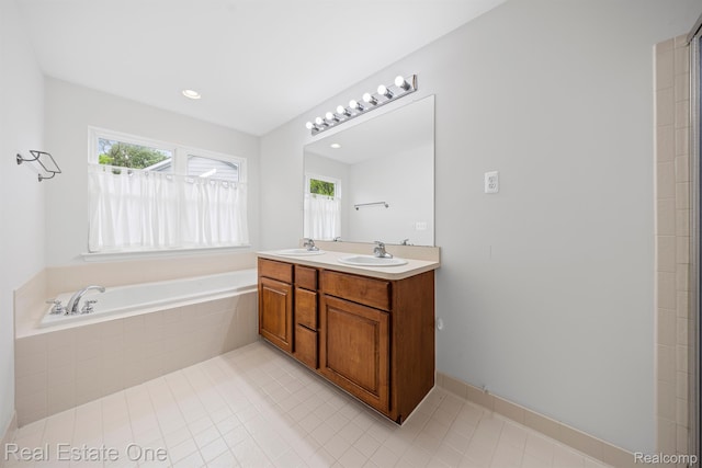 29329 Whistler Dr, Novi, MI 48377 - full bathroom featuring a bath, double vanity, and tile patterned flooring