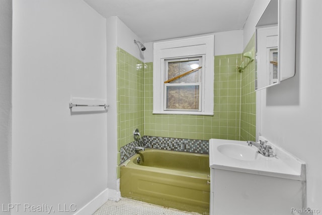 2174 Springle St, Detroit, MI 48215 - bathroom featuring washtub / shower combination, vanity, and baseboards
