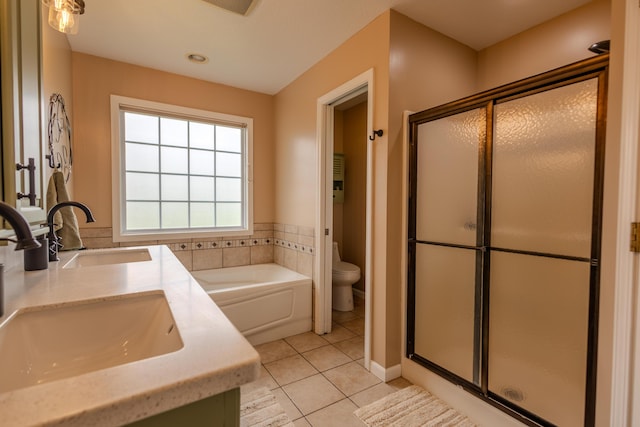 6573 Sweet Clover Hills Dr, Jonesville, MI 49250 - full bathroom featuring tile patterned flooring, a stall shower, toilet, and double vanity