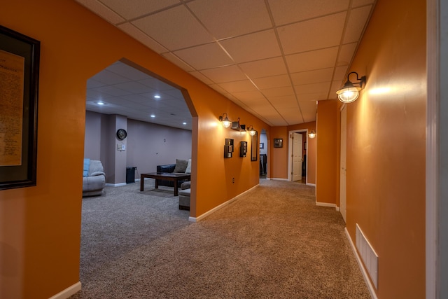 6573 Sweet Clover Hills Dr, Jonesville, MI 49250 - hallway with carpet floors, a paneled ceiling, recessed lighting, and baseboards