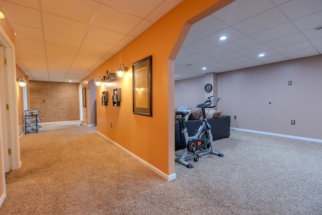 6573 Sweet Clover Hills Dr, Jonesville, MI 49250 - workout area with carpet flooring, a paneled ceiling, recessed lighting, and baseboards