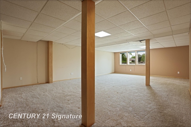 3803 Prairie Creek St, Saginaw, MI 48603 - below grade area featuring carpet, a paneled ceiling, and baseboards