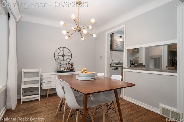 1395 Aline Dr, Grosse Pointe Woods, MI 48236 - dining room with a chandelier, wood finished floors, and baseboards