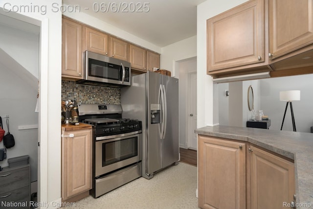 1395 Aline Dr, Grosse Pointe Woods, MI 48236 - kitchen with appliances with stainless steel finishes, decorative backsplash, and light brown cabinets