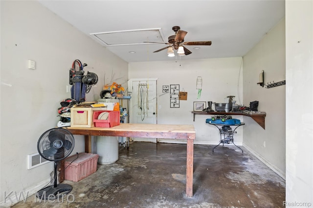 3191 Perry Ct, Grand Blanc, MI 48439 - misc room featuring concrete floors, attic access, and ceiling fan