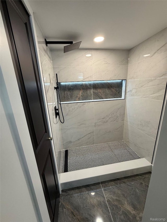 20218 Chalon St, Saint Clair Shores, MI 48080 - full bath with marble finish flooring, a tile shower, and recessed lighting
