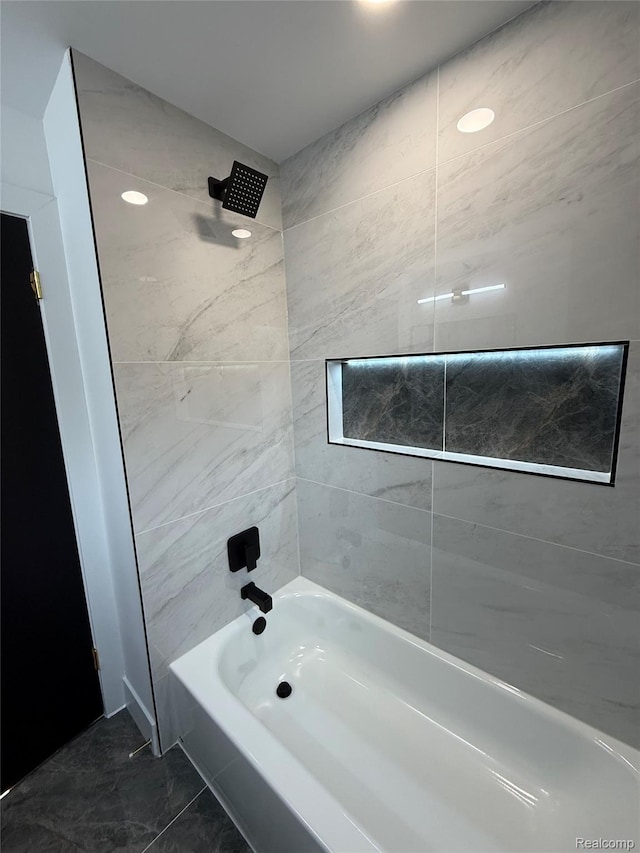 20218 Chalon St, Saint Clair Shores, MI 48080 - bathroom featuring bathtub / shower combination and marble finish flooring