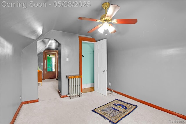 2393 Burger St, Hamtramck, MI 48212 - additional living space featuring vaulted ceiling, ceiling fan, baseboards, and carpet