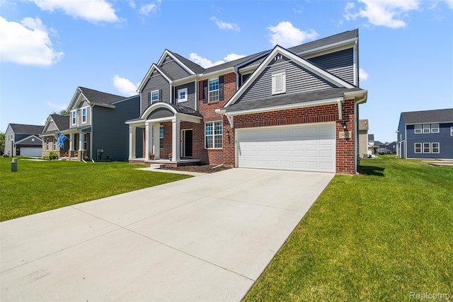 24603 Beach Dr, Macomb, MI 48042 - view of front of house featuring brick siding, concrete driveway, a front lawn, and an attached garage