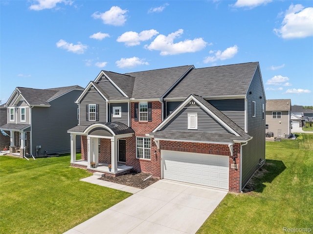 24603 Beach Dr, Macomb, MI 48042 - view of front of house with brick siding, concrete driveway, a front lawn, and roof with shingles