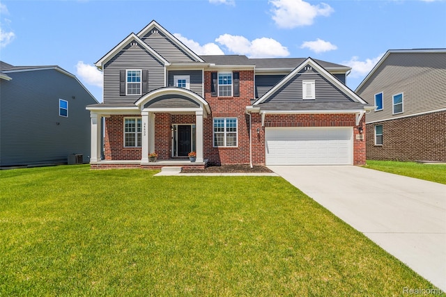 24603 Beach Dr, Macomb, MI 48042 - traditional home featuring brick siding, concrete driveway, a front yard, and central air condition unit