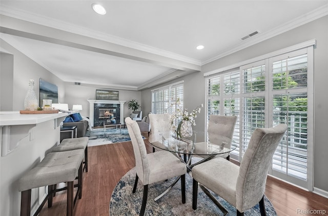 3553 Port Cove Dr Unit 39, Waterford, MI 48328 - dining area with wood finished floors, a high end fireplace, recessed lighting, baseboards, and ornamental molding