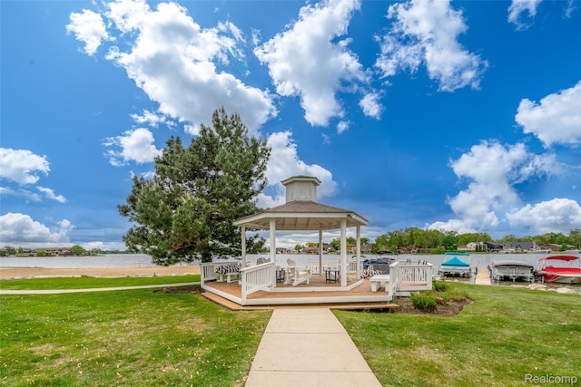 3553 Port Cove Dr Unit 39, Waterford, MI 48328 - view of community with a gazebo, a yard, and a deck with water view