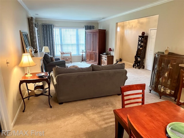 46117 Rhodes Dr Unit 298, Macomb, MI 48044 - living area featuring light colored carpet, baseboards, and ornamental molding