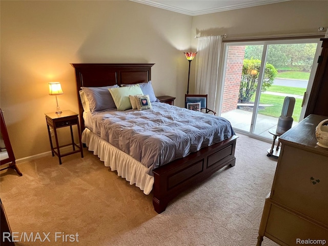 46117 Rhodes Dr Unit 298, Macomb, MI 48044 - bedroom featuring carpet flooring, access to exterior, ornamental molding, and baseboards