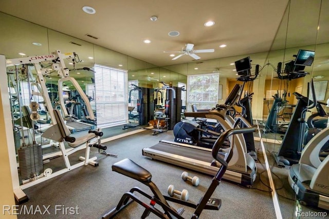 46117 Rhodes Dr Unit 298, Macomb, MI 48044 - workout area featuring recessed lighting and ceiling fan