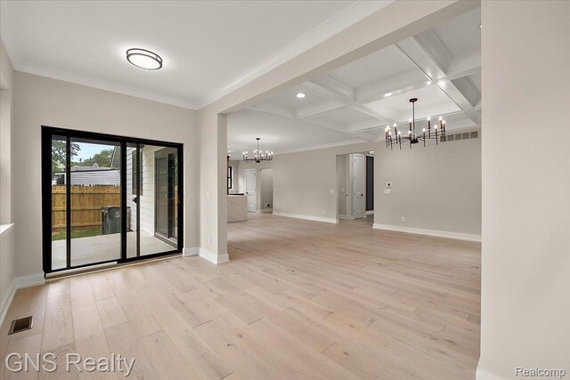 206 E Windemere Ave, Royal Oak, MI 48073 - unfurnished room with a chandelier, light wood finished floors, beam ceiling, crown molding, and recessed lighting