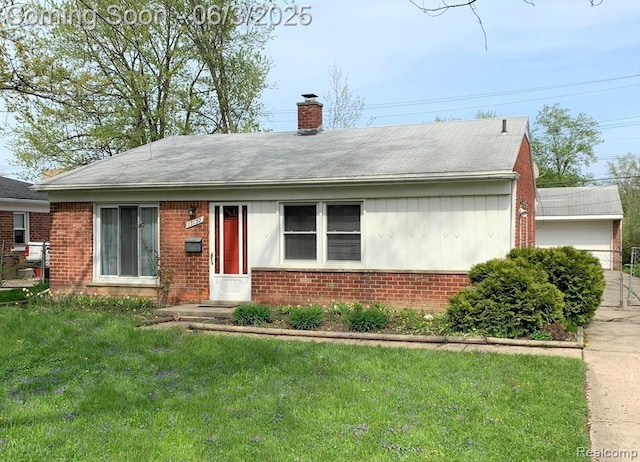 28132 Brentwood St, Southfield, MI 48076 - ranch-style home with brick siding, a chimney, and a front lawn