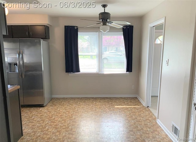 28132 Brentwood St, Southfield, MI 48076 - unfurnished dining area with ceiling fan and baseboards