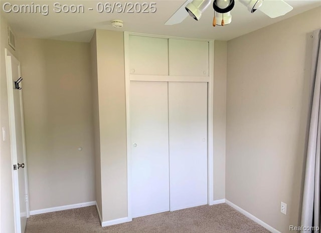 28132 Brentwood St, Southfield, MI 48076 - unfurnished bedroom featuring carpet floors, a closet, baseboards, and ceiling fan