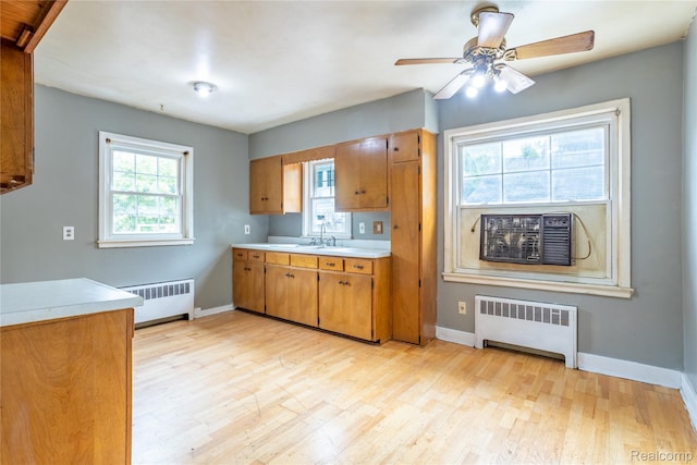 2028 9th St, Port Huron, MI 48060 - kitchen with radiator, light countertops, light wood-type flooring, and baseboards