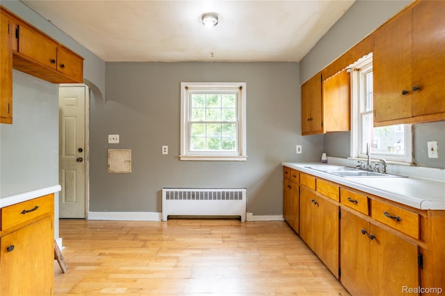2028 9th St, Port Huron, MI 48060 - kitchen with radiator, a sink, light countertops, and light wood-type flooring