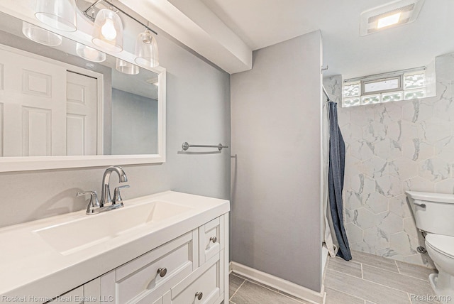 30 Charlevoix St, Clawson, MI 48017 - bathroom with toilet, vanity, and a shower with shower curtain