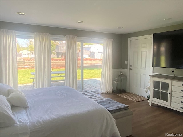 35274 Lake Dr, Brownstown, MI 48173 - bedroom featuring access to outside, dark wood-style floors, and recessed lighting
