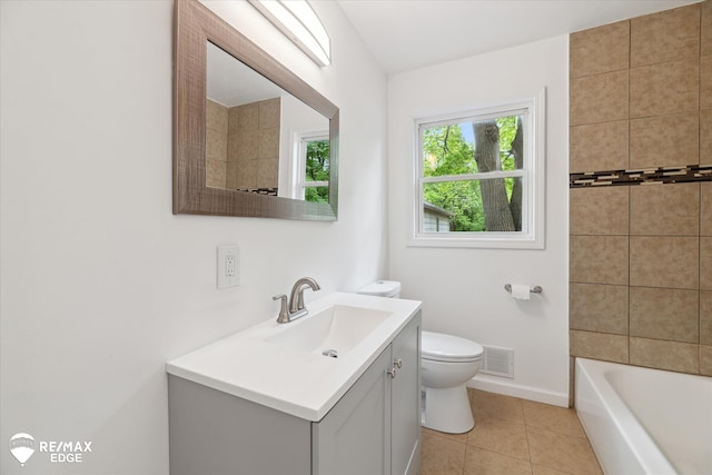 3825 Craig Dr, Flint, MI 48506 - bathroom featuring vanity, toilet, baseboards, tile patterned flooring, and washtub / shower combination