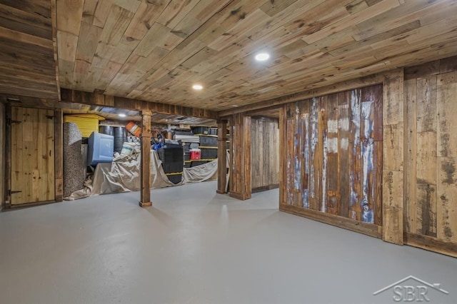 705 W Jenny St, Bay City, MI 48706 - finished below grade area with wood ceiling, wooden walls, and recessed lighting