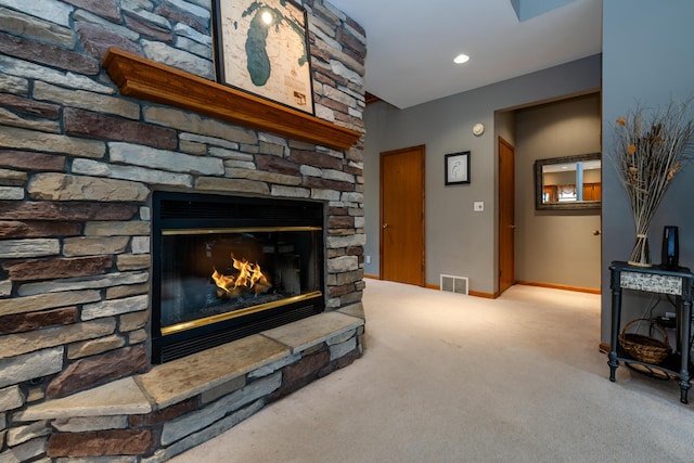 4569 Terra Ln, Saint Joseph, MI 49085 - unfurnished living room with carpet flooring and a fireplace