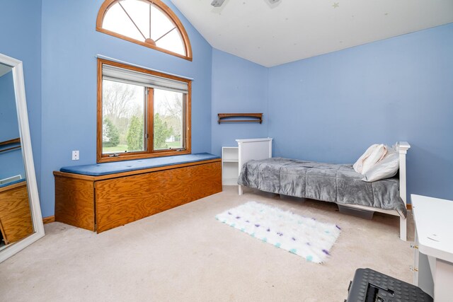 4569 Terra Ln, Saint Joseph, MI 49085 - carpeted bedroom featuring multiple windows and high vaulted ceiling