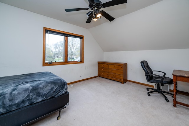 4569 Terra Ln, Saint Joseph, MI 49085 - bedroom featuring carpet, lofted ceiling, and ceiling fan