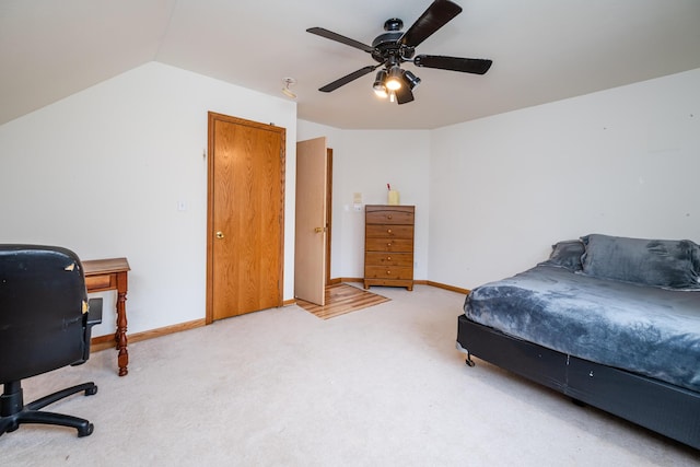 4569 Terra Ln, Saint Joseph, MI 49085 - bedroom featuring light carpet, a desk, a ceiling fan, and lofted ceiling