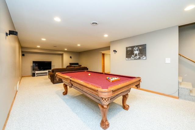 4569 Terra Ln, Saint Joseph, MI 49085 - recreation room with recessed lighting, light carpet, and billiards