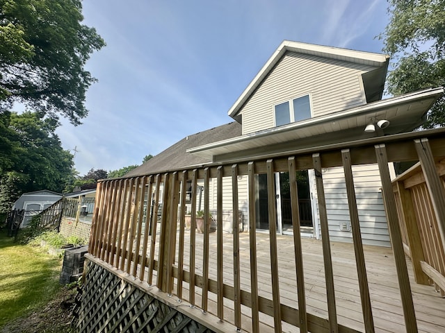 4569 Terra Ln, Saint Joseph, MI 49085 - wooden terrace featuring a storage unit