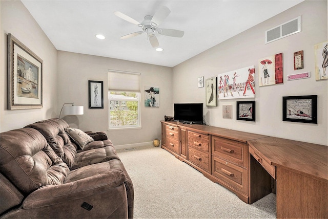 159 Water Lily Way NE, Comstock Park, MI 49321 - living area with an office area, light carpet, ceiling fan, baseboards, and recessed lighting