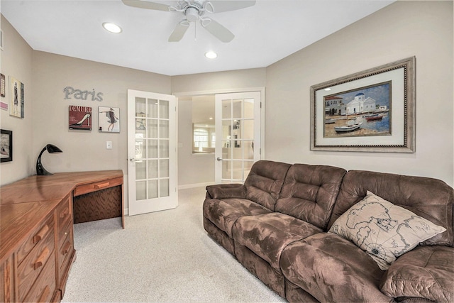159 Water Lily Way NE, Comstock Park, MI 49321 - carpeted living room with french doors, a ceiling fan, recessed lighting, and baseboards