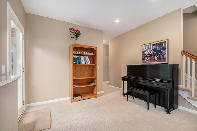 2176 Teal Ct SE, Grand Rapids, MI 49546 - sitting room with carpet, stairs, baseboards, and recessed lighting