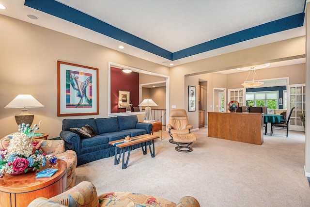 2176 Teal Ct SE, Grand Rapids, MI 49546 - living room featuring light carpet, recessed lighting, and french doors