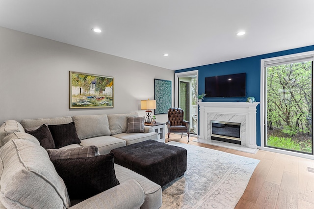 2485 Wildbrook Run Unit 154, Bloomfield Hills, MI 48304 - living room with wood-type flooring, recessed lighting, and a premium fireplace