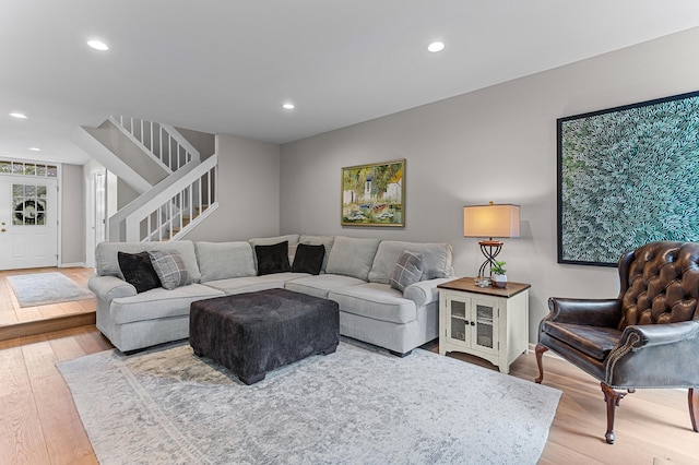 2485 Wildbrook Run Unit 154, Bloomfield Hills, MI 48304 - living area featuring stairway, wood finished floors, recessed lighting, and baseboards