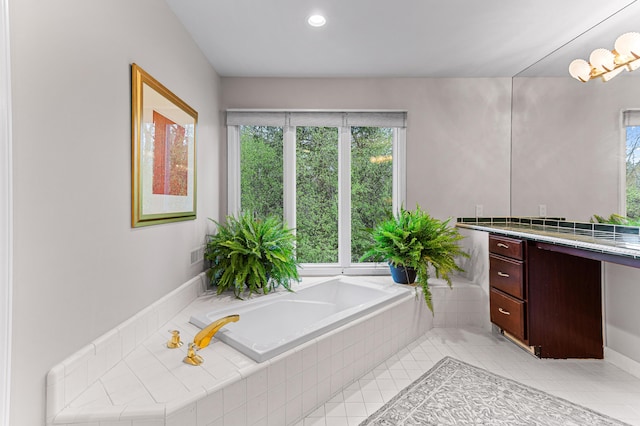 2485 Wildbrook Run Unit 154, Bloomfield Hills, MI 48304 - full bath featuring vanity, plenty of natural light, a garden tub, tile patterned flooring, and recessed lighting
